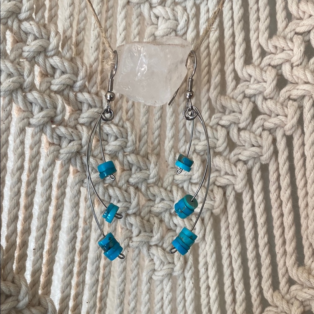 Silver and Turquoise Beaded Earrings- handmade